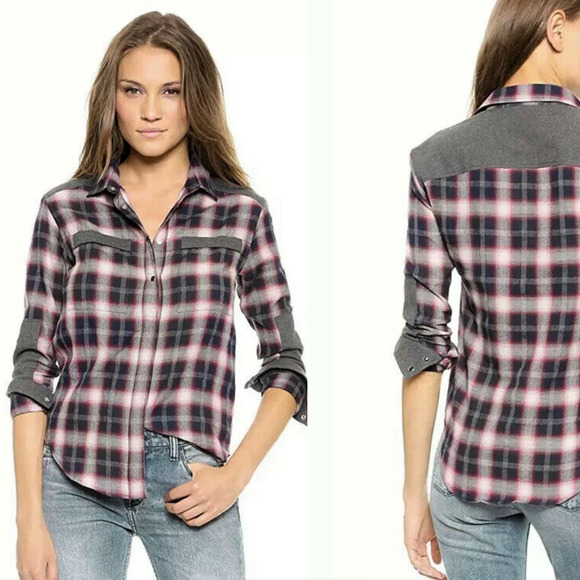 IRO Jeans CLELIE Button up Flannel Shirt Plaid Cotton size Small - Picture 1 of 8